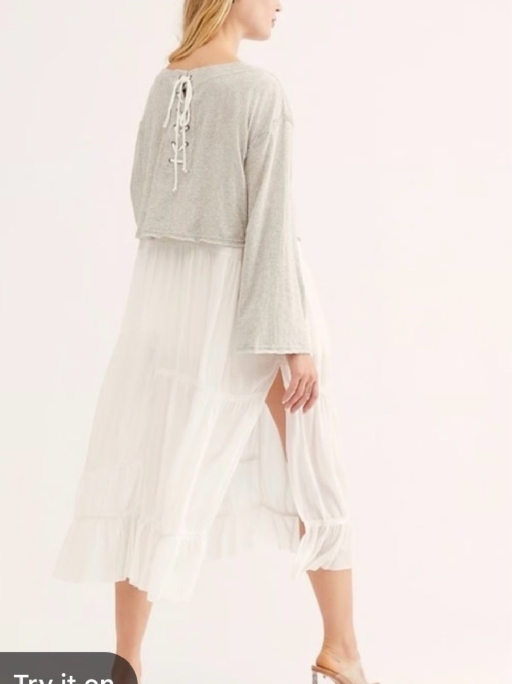 Free People We The Free Love Song Layered Midi Dress Medium Boho Lace Up